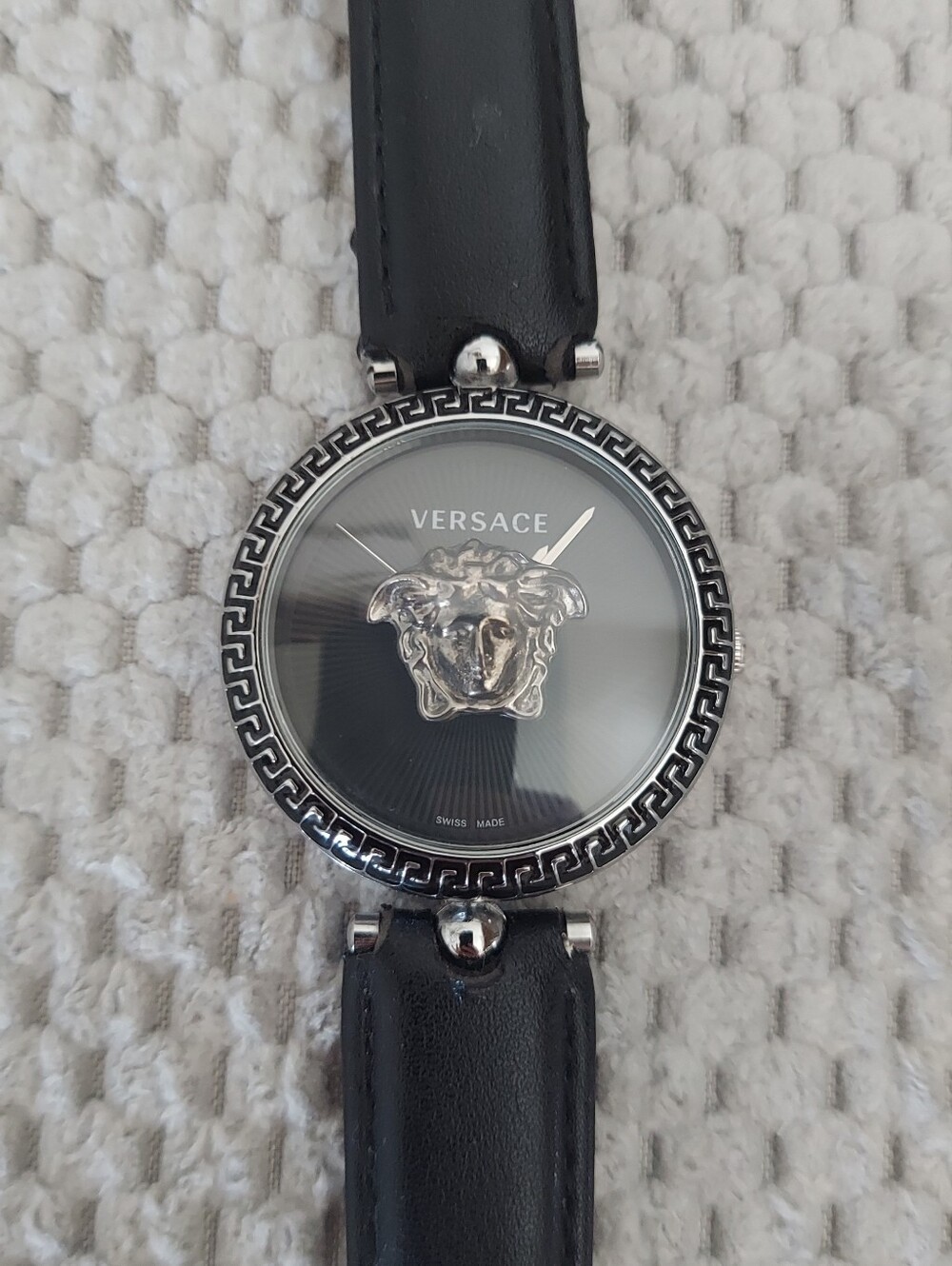 Versace Palazzo Black Leather Strap Silver-Tone Medusa Dial Watch - Picture 4 of 13
